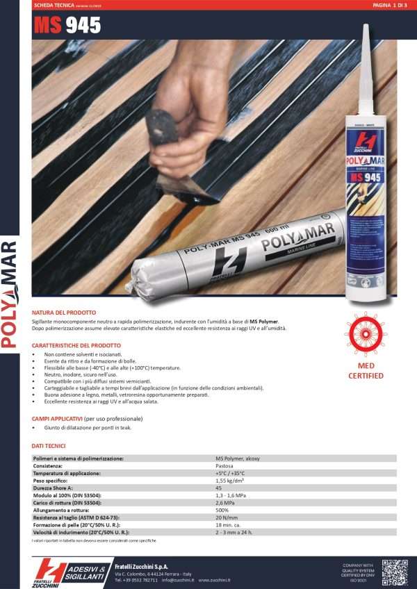 MS 945 Sigillante per comenti grigio 290ml POLYMAR - immagine 3